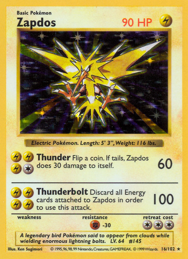 Base set Holo Zapdos #16/102 shadowless